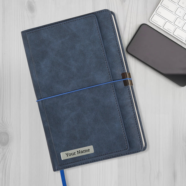 Doodle Connect Personalized Cambie - A5 Hard Bound Sophisticated Faux Leather Executive Notebook Diary - Blue