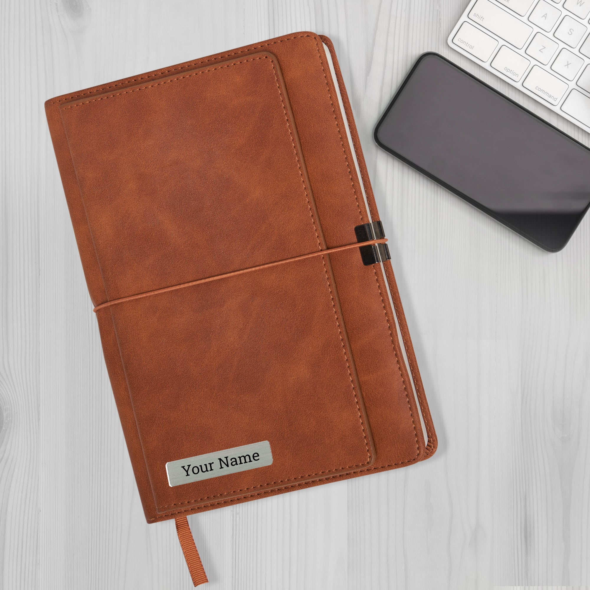 Doodle Connect Personalized Cambie - A5 Hard Bound Sophisticated Faux Leather Executive Notebook Diary - Brown