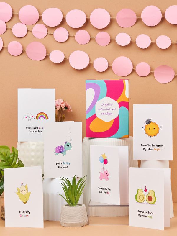 Doodle Set of 12 Blank Notecards with Coloured Envelopes and Jacket Style Packaging (Pun intended II)