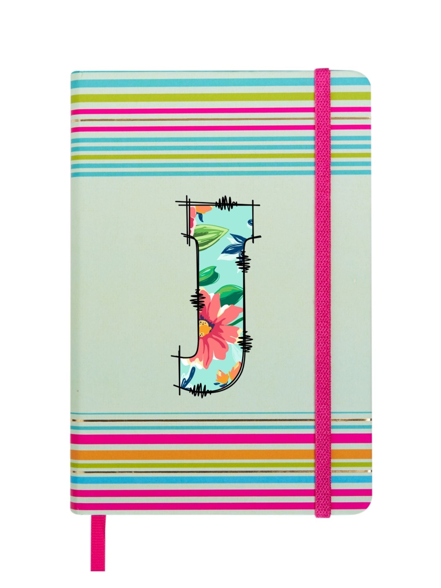 Doodle Initial J Stripes Theme Premium Hard Bound B6 Notebook Diary