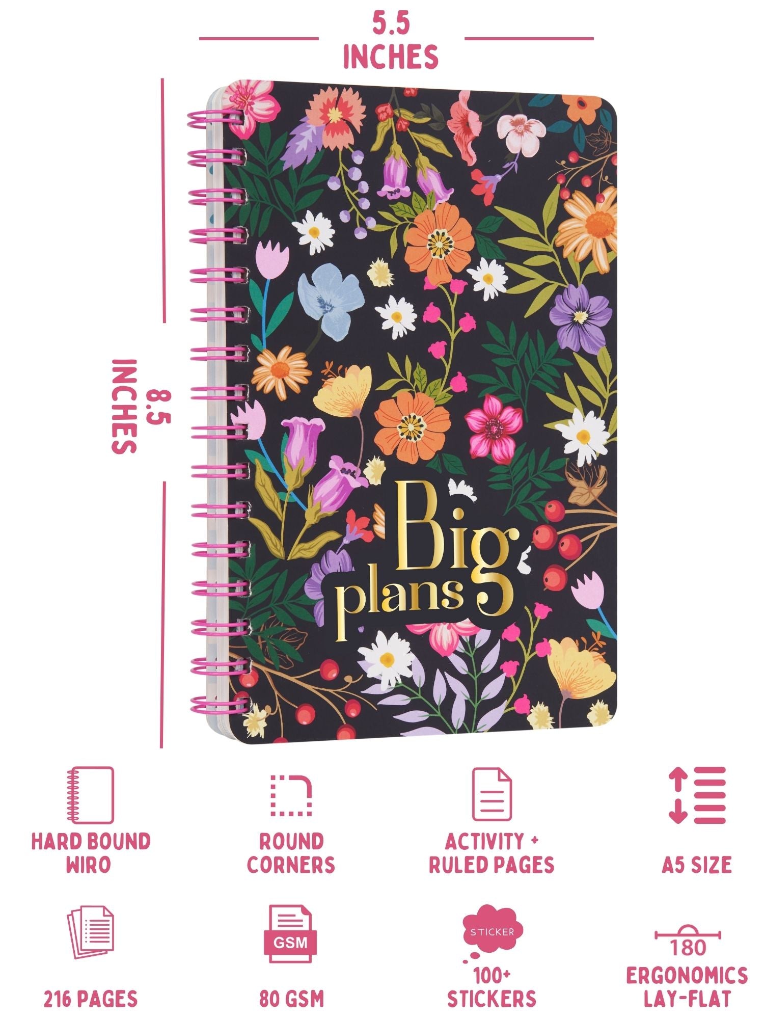Doodle A5 Undated Wiro Bound Happiness Planner (Plan Big)