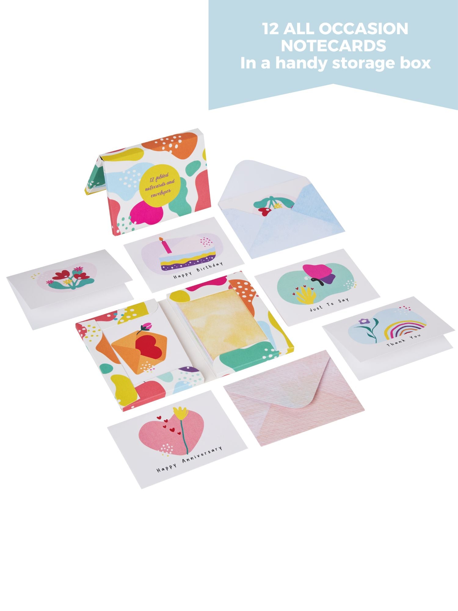 Doodle Set of 12 Blank Notecards with Coloured Envelopes and Jacket Style Packaging (Abstract Notes)