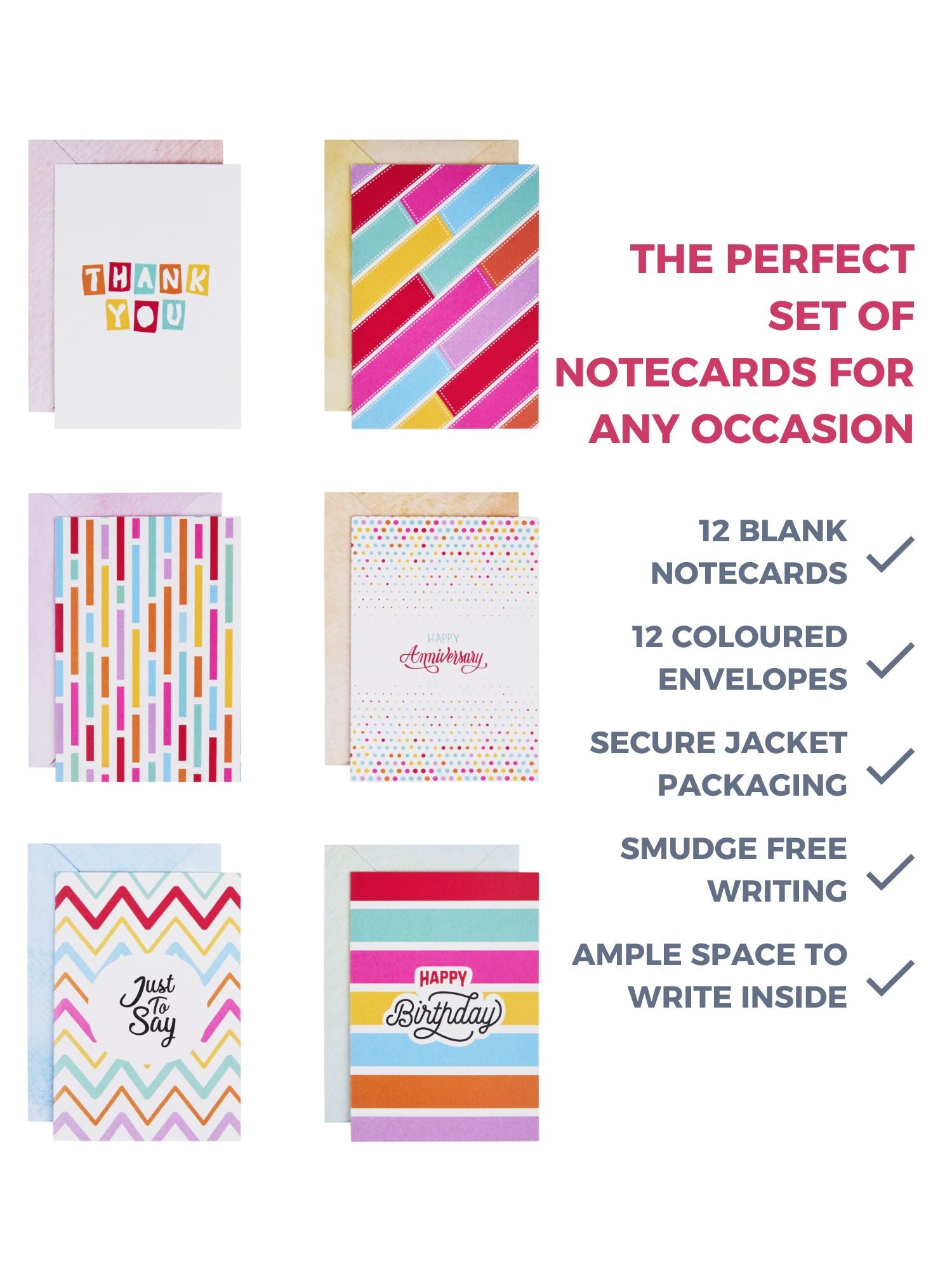 Doodle Set of 12 Blank Notecards with Coloured Envelopes and Jacket Style Packaging (Groovy)