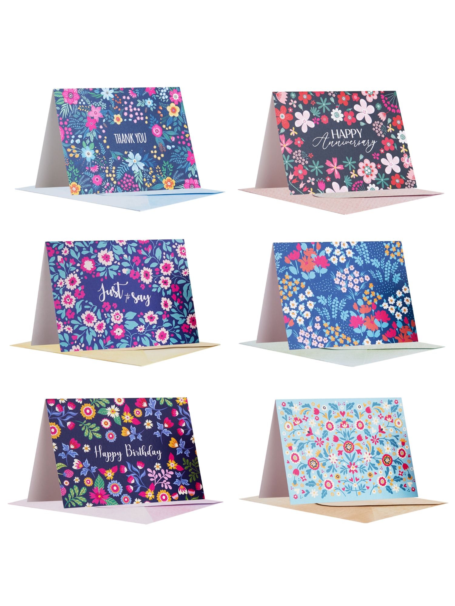 Doodle Set of 12 Blank Notecards with Coloured Envelopes and Jacket Style Packaging (Floral Print)