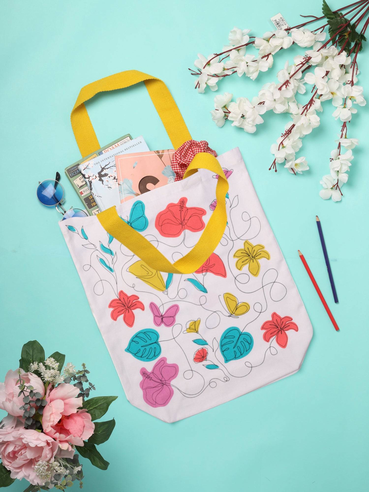 Doodle Floral Swirl Tote Bag