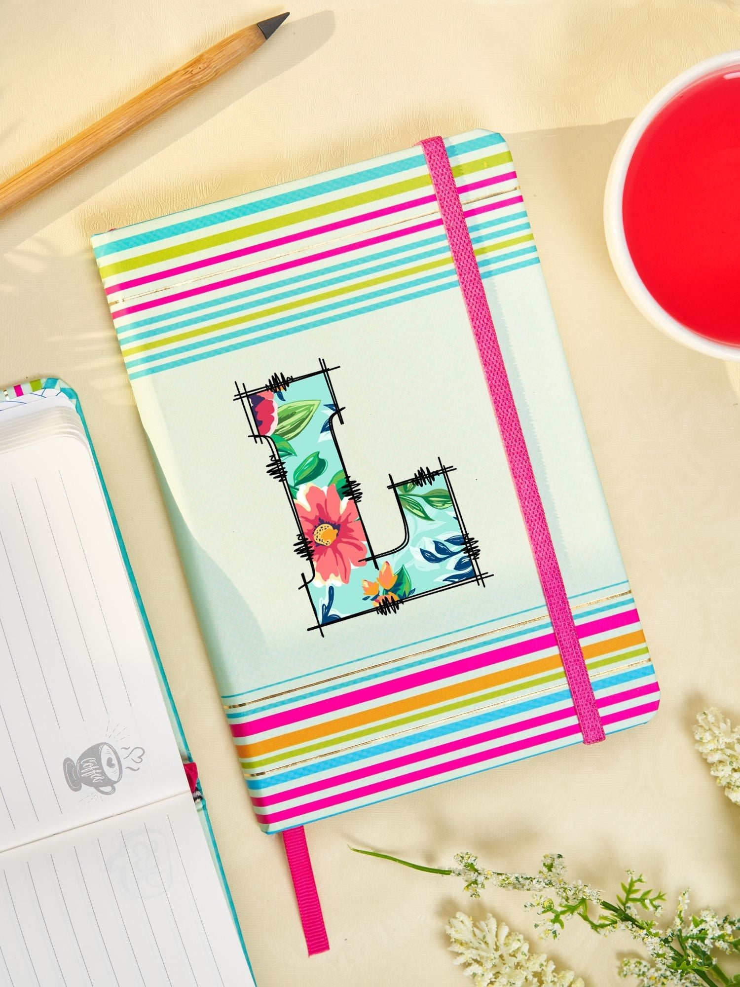 Doodle Initial L Stripes Theme Premium Hard Bound B6 Notebook Diary