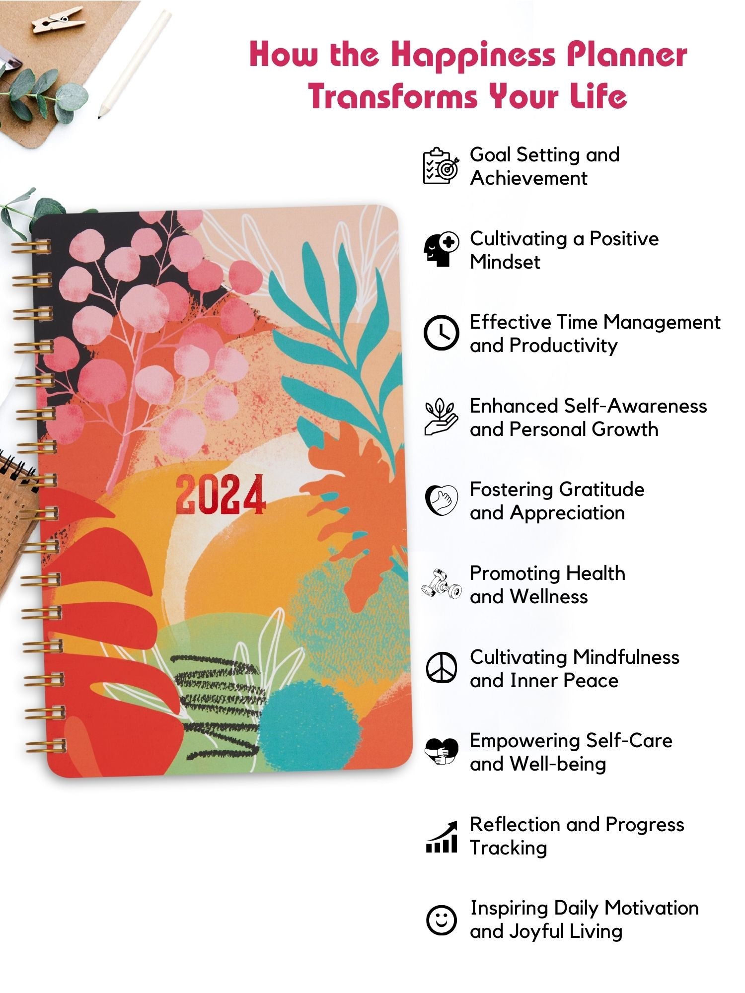Doodle A5 Undated Wiro Bound Happiness Planner (Tropical Fern)