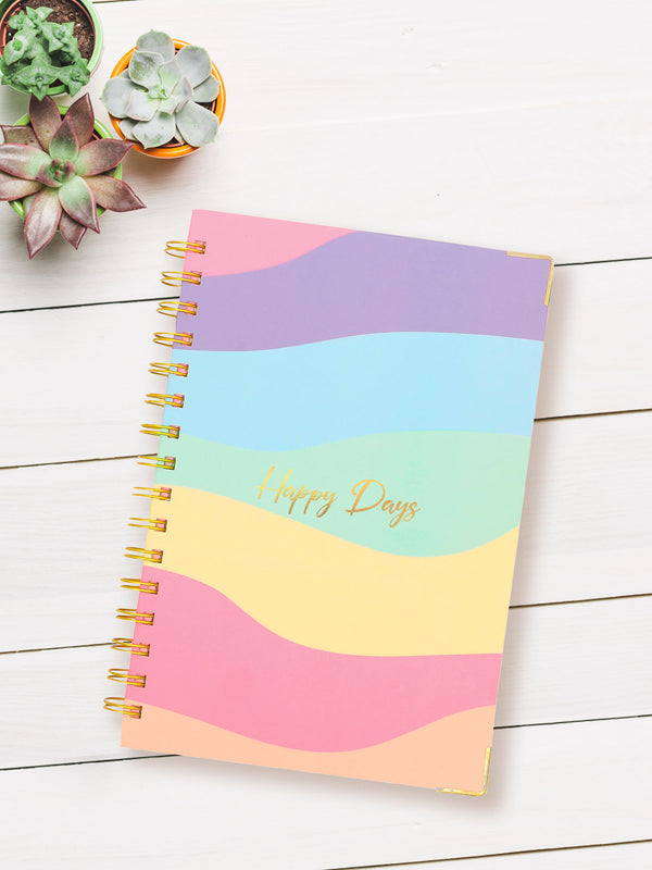 Doodle Pastel Rainbow - Happy Days Hard Bound A5 Daily Planner - DoodleCollection Store