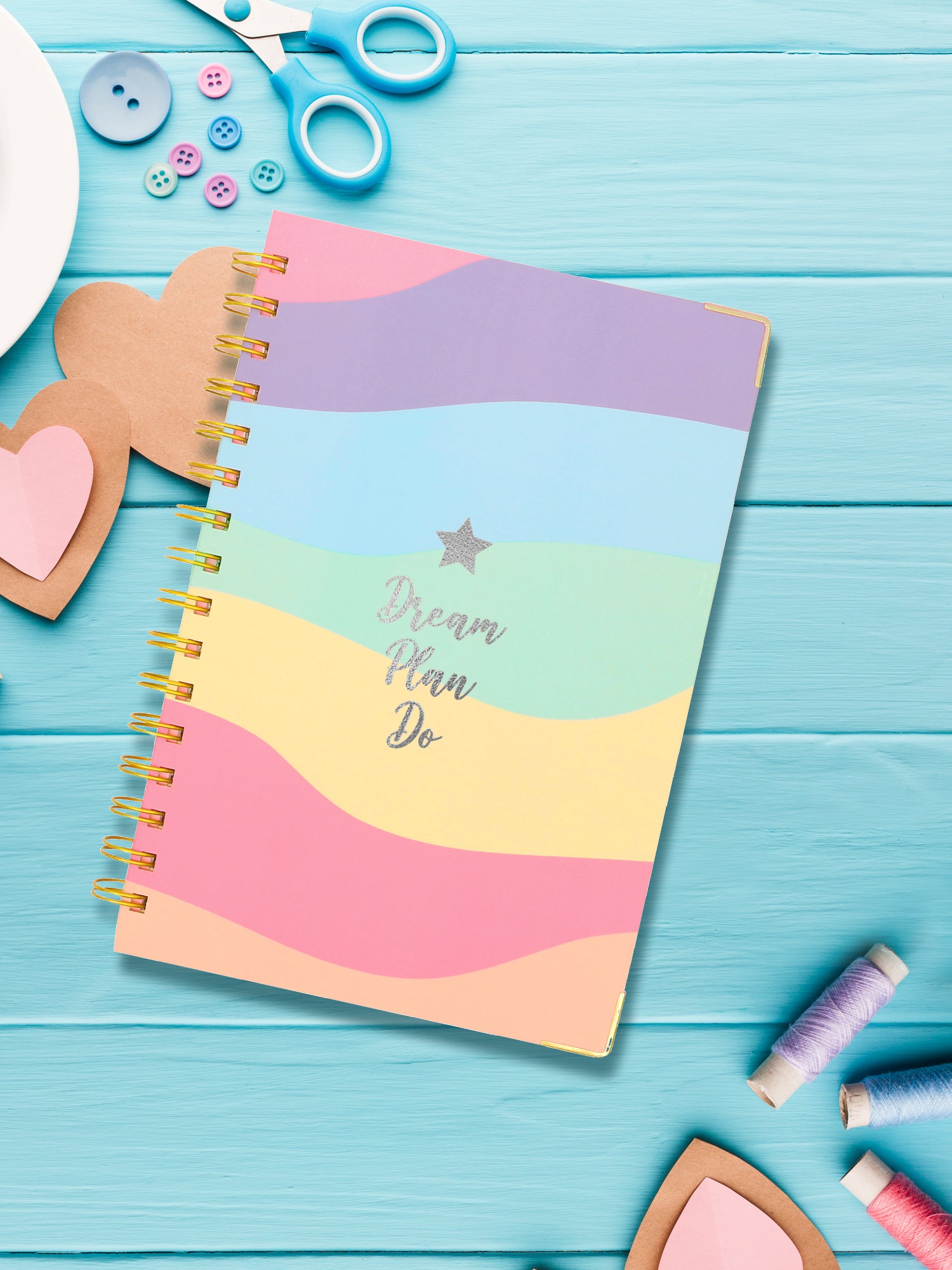Doodle Pastel Rainbow - Plans Hard Bound A5 Daily Planner - DoodleCollection Store