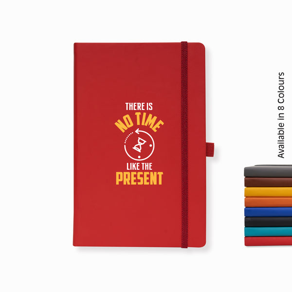Doodle Pro Series Executive A5 PU Leather Hardbound Ruled Red Notebook with Pen Loop [There Is No Time]