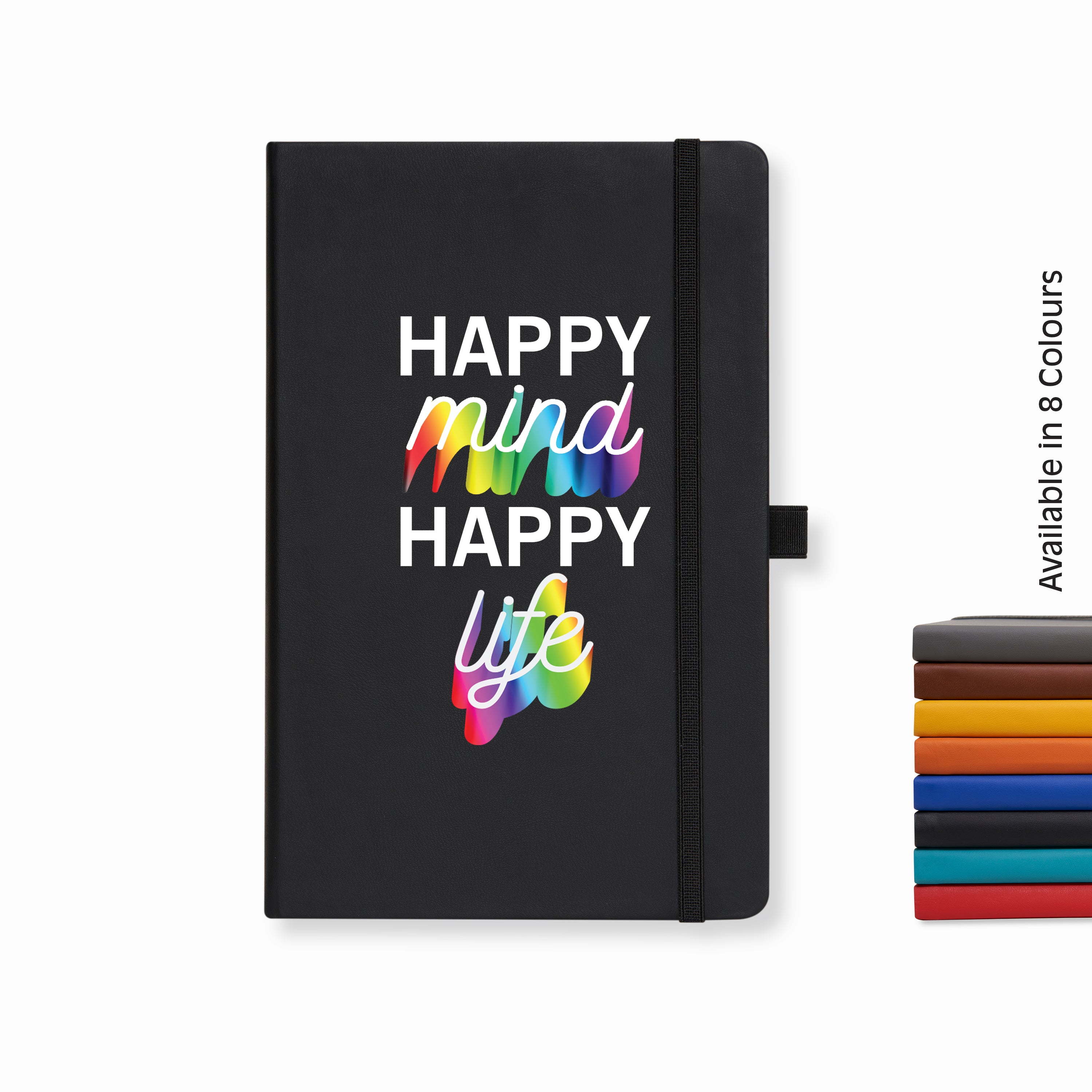 Doodle Pro Series Executive A5 PU Leather Hardbound Ruled Black Notebook with Pen Loop [Happy Mind Happy Life]