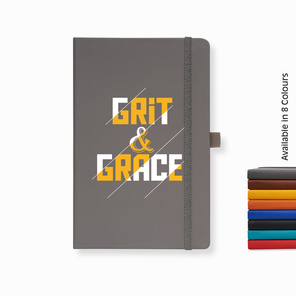 Doodle Pro Series Executive A5 PU Leather Hardbound Ruled Grey Notebook with Pen Loop [Grit & Grace]
