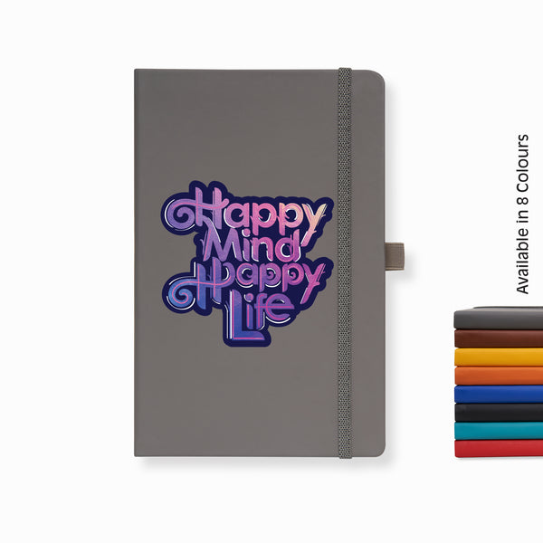 Doodle Pro Series Executive A5 PU Leather Hardbound Ruled Grey Notebook with Pen Loop [Happy Mind Happy Life]