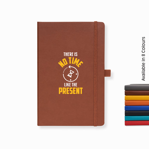 Doodle Pro Series Executive A5 PU Leather Hardbound Ruled Brown Notebook with Pen Loop [There Is No Time]