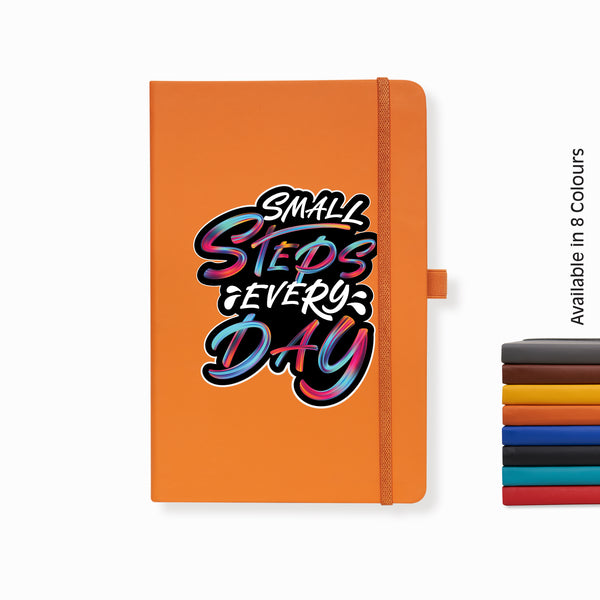 Doodle Pro Series Executive A5 PU Leather Hardbound Ruled Orange Notebook with Pen Loop [Small Steps Every Day]