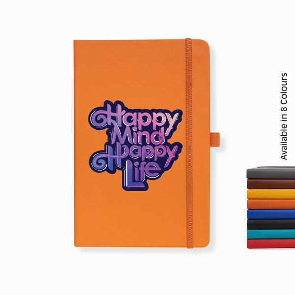 Doodle Pro Series Executive A5 PU Leather Hardbound Ruled Orange Notebook with Pen Loop [Happy Mind Happy Life]
