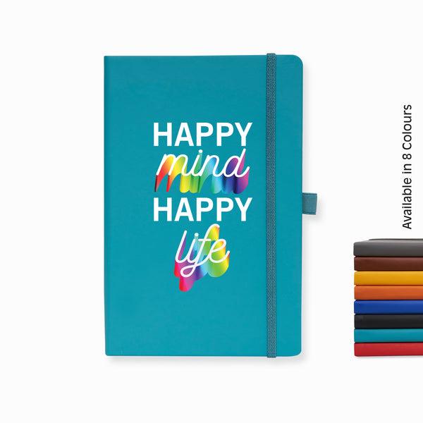 Doodle Pro Series Executive A5 PU Leather Hardbound Ruled Turkish Blue Notebook with Pen Loop [Happy Mind Happy Life]