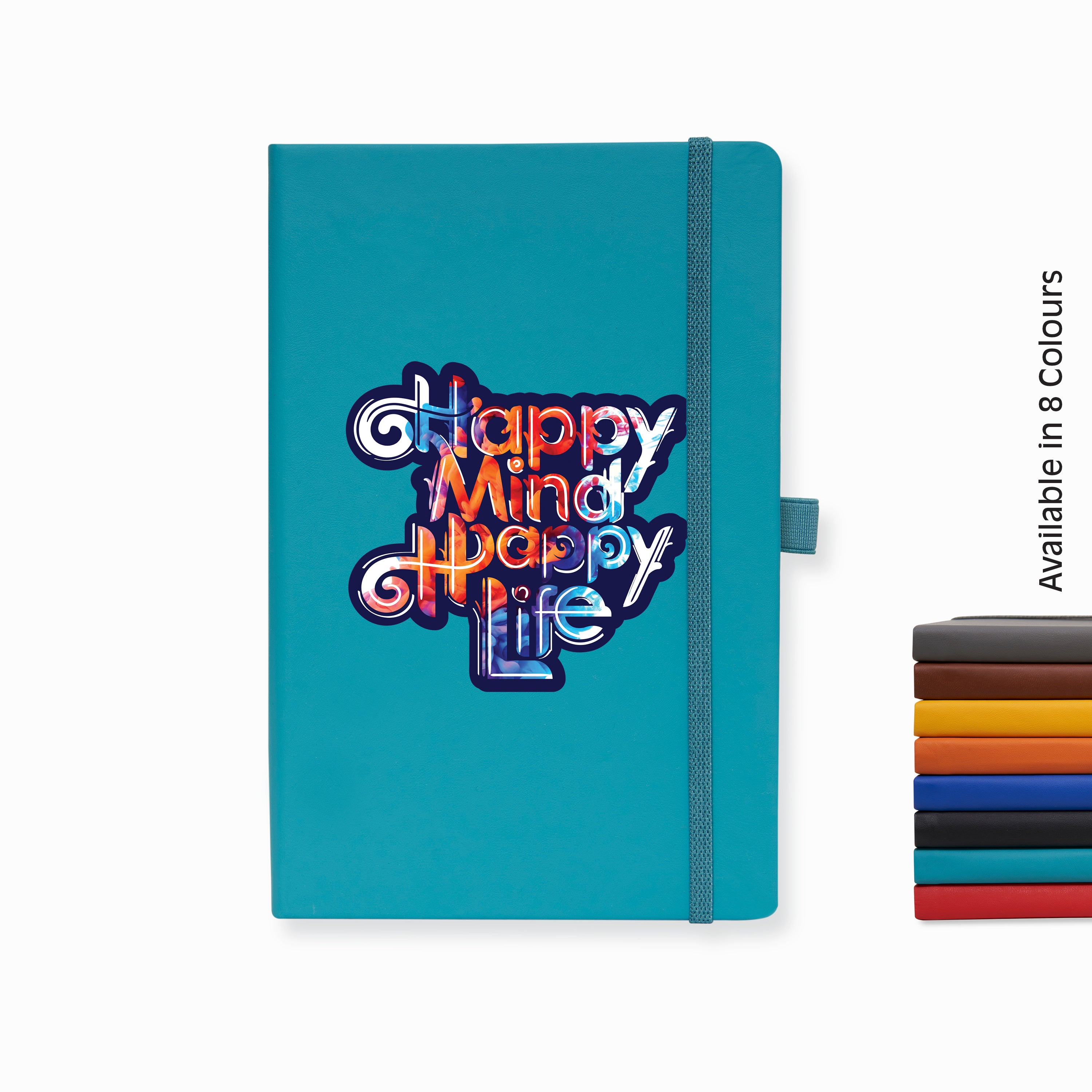 Doodle Pro Series Executive A5 PU Leather Hardbound Ruled Turkish Blue Notebook with Pen Loop [Happy Mind Happy Life]