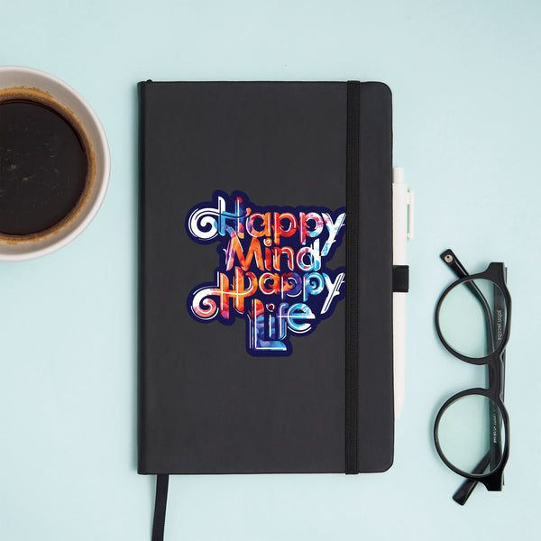 Doodle Pro Series Executive A5 PU Leather Hardbound Ruled Black Notebook With Pen Loop [Happy Mind Happy Life]