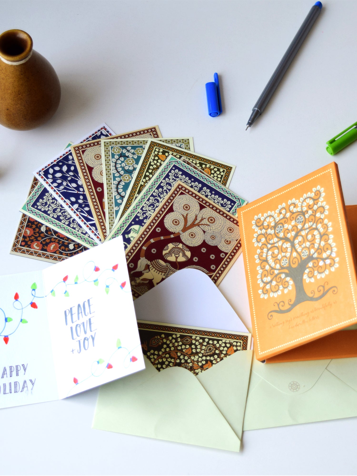 Kalamkari Art Set of 12 Notecards With Envelope Gift - DoodleCollection Store